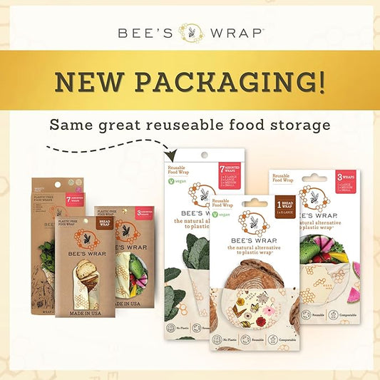 Bee's Wrap Beeswax Wraps for Food - Made in USA Reusable & Organic Food Wraps, Sandwich Wrap & Bowl Covers - Eco-Friendly Alternative to Aluminum Foil & Plastic Wrap, Bakery Lane 3 Pack (S, M, L)