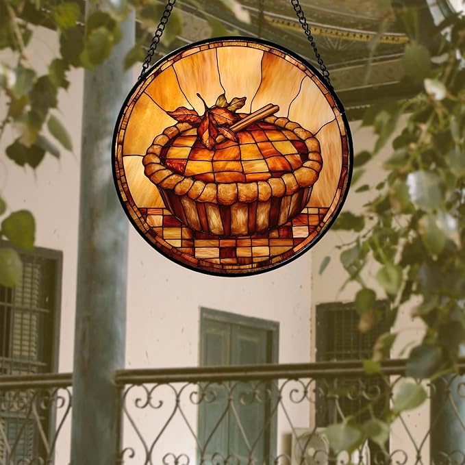 Stained Glass Window Hanging 4 Pcs Set Brown Turkey Berry Corn 7.8" - Suncatcher Door Garden Sun Catcher Decor Birthday Thanksgiving Mother's Day for Mom Woman Nana Men