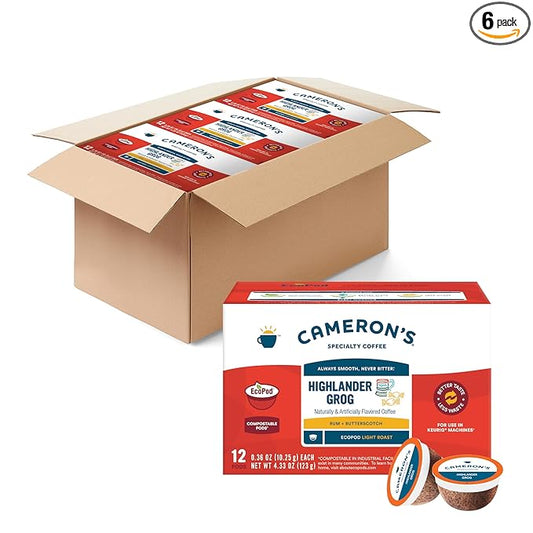Cameron's Coffee Highlander Grog EcoPod Coffee, 12 Pieces, Light Roast, Gluten Free, 4.33 Ounces (Pack Of 6)