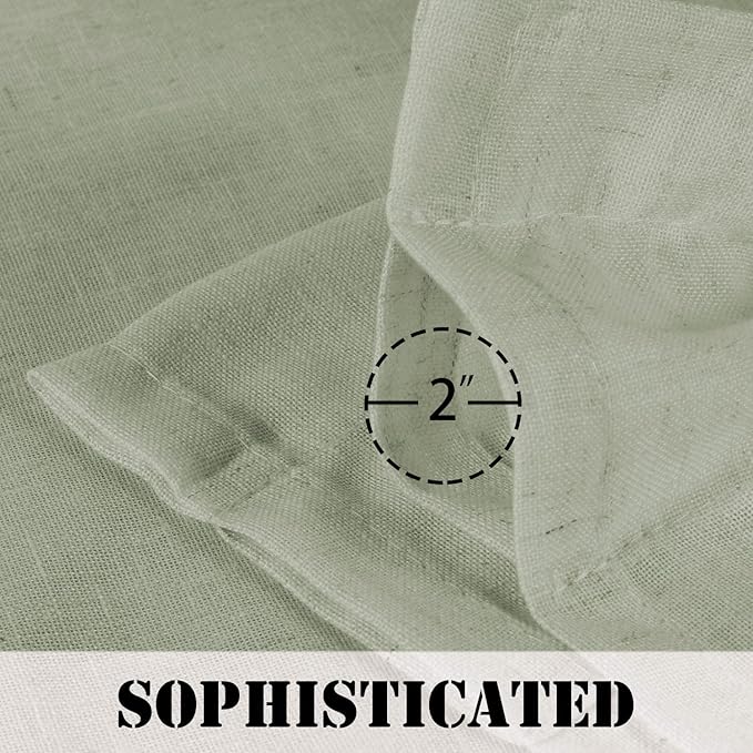 H.VERSAILTEX Sage Curtains 96 Inches Long for Bedroom 2 Panels Rod Pocket Linen Draperies Neutral Boho Farmhouse Semi Privacy Sheer Light Filter Curtains for Living Room Home Office 8 FT