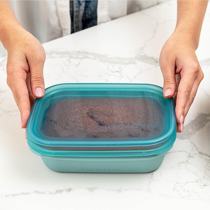 U Konserve Platinum Silicone Nested Duo Food Storage Bento Box Dual Seal Rectangle Container – Two Pack - Leak Proof, Shatter Proof, Dishwasher Safe, Plastic Free – 24oz & 48oz (Night Sea)