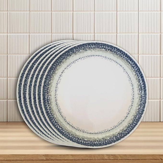 Gusto Buono 10.24" Set of 6 Porcelain Dinner Plates | Pearl Effect with Blue Design | Dishwasher & Microwave Safe | Ideal for Indoor & Outdoor Dining | Ideal for Everyday Home Use, Parties & Gifts