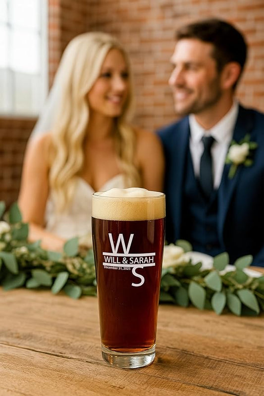 Sand Carved Willi Becher Glass, Custom Beer Container, Personalized with Text or Logo, Customized Pub Drinkware, Gifts for Weddings, Groomsmen, Breweries, Bars, Dishwasher Safe (20 oz)