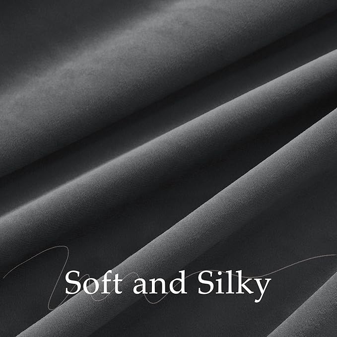 NICETOWN Grey Velvet Curtains Panels 84 inch Long, Gothic Decor for Living Room Heavy Soft and Elegant Room Darkening Blackout Drapes, Back Tab with Pleat (52" Wide, 2 Panel Per Pack)