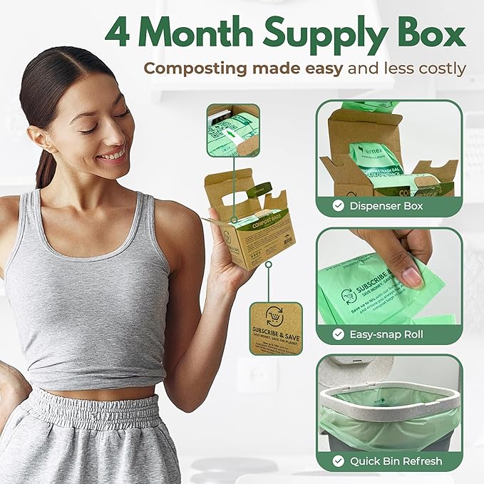 50 Small Compost Bags for Countertop Bin 1.6 Gal - Cornstarch Compost Trash Bags - Leakproof & Tear Resistant Compostable Bags for Kitchen Compost Bin - OK Compost Home & Seedlings Certified