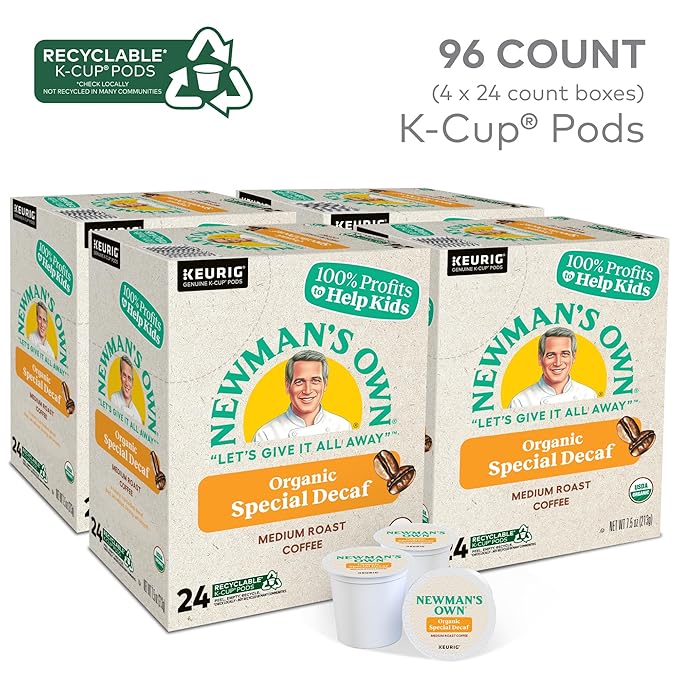 Newman's Own Organics Special Blend Decaf, Single-Serve Keurig K-Cup Pods, Medium Roast Coffee Pods, 96 Count