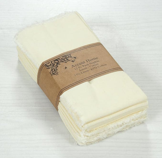ACCENTHOME Ivory Cotton Linen Napkin Set of 12 18x18 inch Dinner Napkins - Washable Soft Premium Hotel Quality Reusable Hemmed Edges Napkins Perfect Table Linens for Family Dinners, Weddings