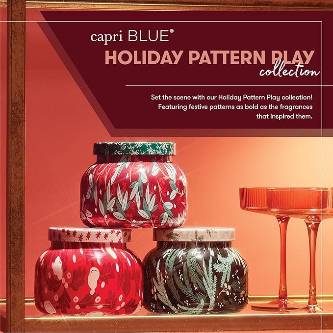 Capri Blue Pattern Play Signature Holiday Candle - Luxury Holiday Scented Candle for Home- Long Lasting Soy Wax Blend - Comes in Decorative Glass Jar (Tinsel & Spice, 19 oz)