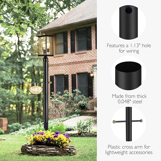 Design House Mayfield Post Light, Includes Lamp Post, 3-Light, Clear Glass, Weather Resistant, Matte Black, 7.63 in x 7.63 in x 97.75 in, 587584