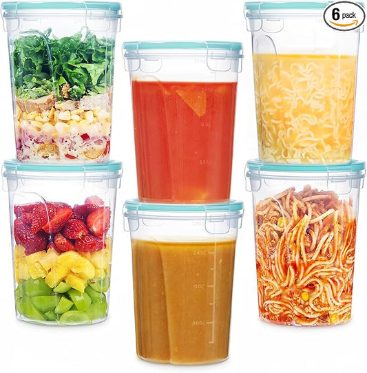 Vtopmart 6 Pack 32oz Deli Containers with Airtight Lids, Freezer Soup Containers for Take-out, Plastic Reusable Food Storage Container for Meal Prep, Salad, Leftover, Lunch, Microwave/Dishwasher Safe