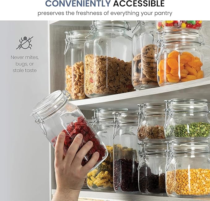 Bormioli Rocco Fido Glass Jars (17.5 Oz, 33.75 Oz & 25.25 Oz) - Airtight Storage Containers - Ideal for Pantry Storage, Gifting, Canning & Kitchen Organization, Made in Italy (Set of 3)