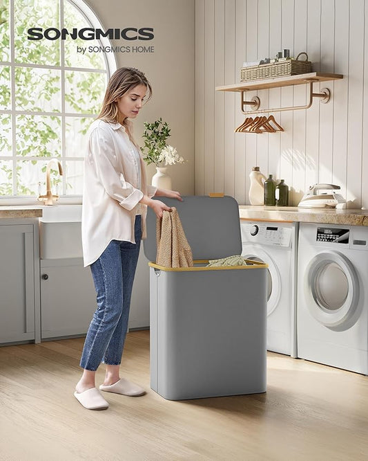 SONGMICS Laundry Hamper with Lid, 3-Section Large Laundry Basket, 52.8-gallon (150L), Removable Mesh Liner, Bamboo Handles, Collapsible, 23.6 x 15.2 x 27.8 Inches, Dove Gray ULCB515G01