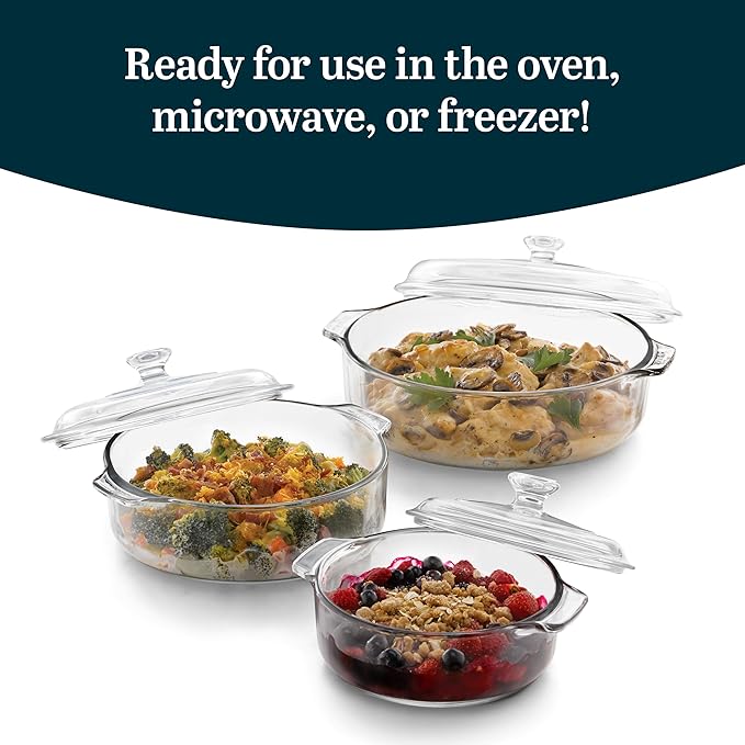 Libbey Baker's Basics 3-Piece Glass Casserole Baking Dish Set with Glass Covers