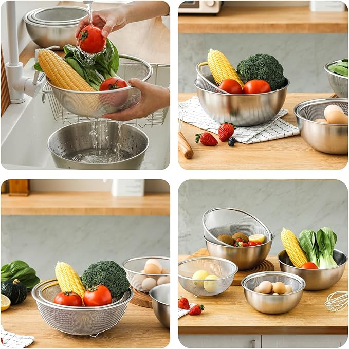 Thickened Stainless Steel Drainage Basket Set Kitchen Multifunction Drainage With Three Legs Stand(8.7 inch)