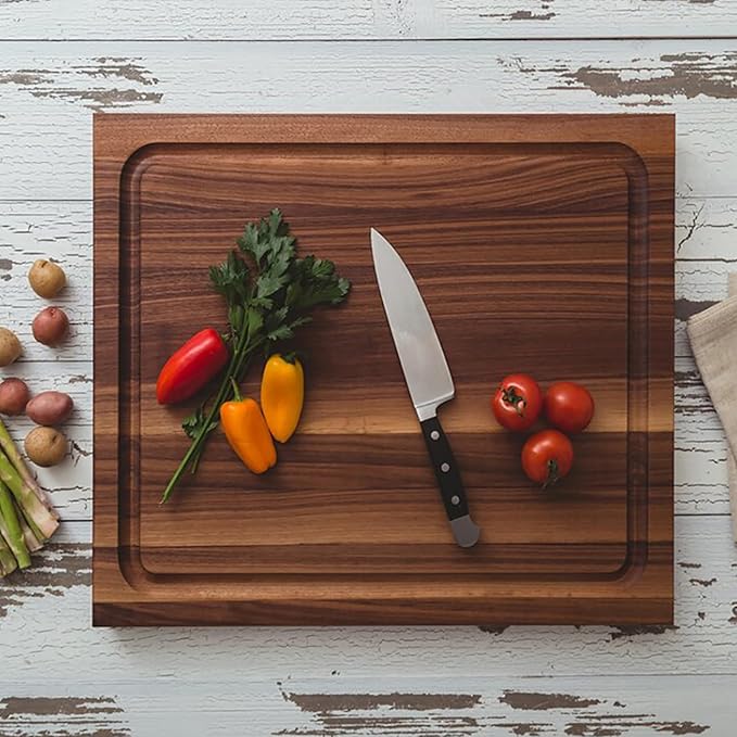 John Boos BBQ Series Rectangular Wooden Walnut Cutting Board 17”x21” – 1.5” Thick, 15-lb Reversible Butcher Block with Juice Groove, Edge-Grain & Finger Grips – Made in the USA