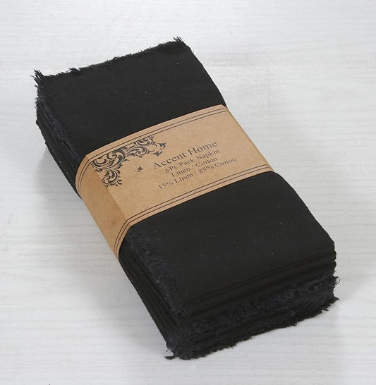ACCENTHOME Black Cotton Linen Napkin Set of 6 18x18 inch Dinner Napkins - Washable Soft Premium Hotel Quality Reusable Napkins Perfect Table Napkins for Family Dinners, Weddings & Everyday Use