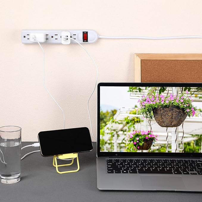 Hoteam 10 Pcs Power Strip Bulk 6 Outlet Surge Protector Power Cord Electrical Extension Cord with Switch Low Profile Plug Flat for Home Office(8.2 ft,White)