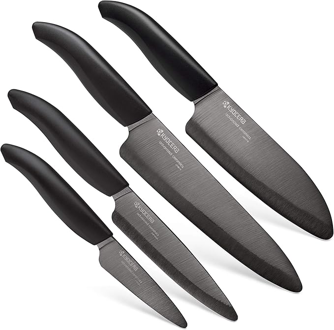 Kyocera's Revolution 4-Piece Knife Set: Includes 7" Chef's Santoku, 5.5" Santoku, 4.5" Utility & 3" Paring-Black