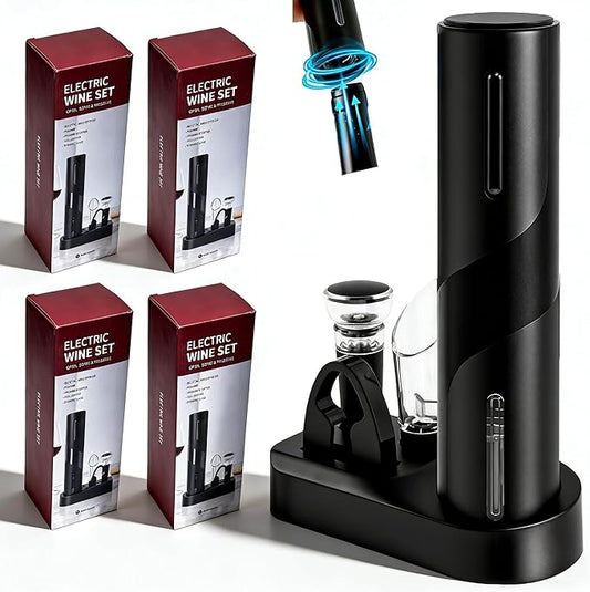 4Pcs ABS Automatic Wine Bottle Opener Electric Bottle Opener Electric Wine Opener Rechargeable Electric Corkscrew Wine Opener Extended Life with Storage Base for Wine Bottles Wine Gifts
