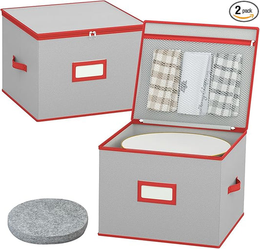 homyfort China Plate Storage Containers Hard Shell, 12x12 Inch Dinner Plate Storage Protectors Box for Moving Dishes, Bowls, Saucers, Stackable With Lid, 2 Pack