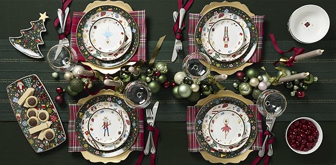 Lenox Dinnerware Set, Nutcracker Ballet Dinner Plate, Service for 4, Porcelain Plates, Microwave & Dishwasher Safe, Pasta & Salad, Christmas Decor, Christmas Nutcracker Theme (Multicolor, 4 Pieces)
