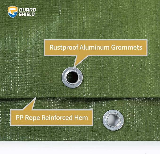 GUARD SHIELD Heavy Duty Tarp 12x12 Feet Green Multi Purpose Thick Waterproof Poly Tarp Cover 10mil