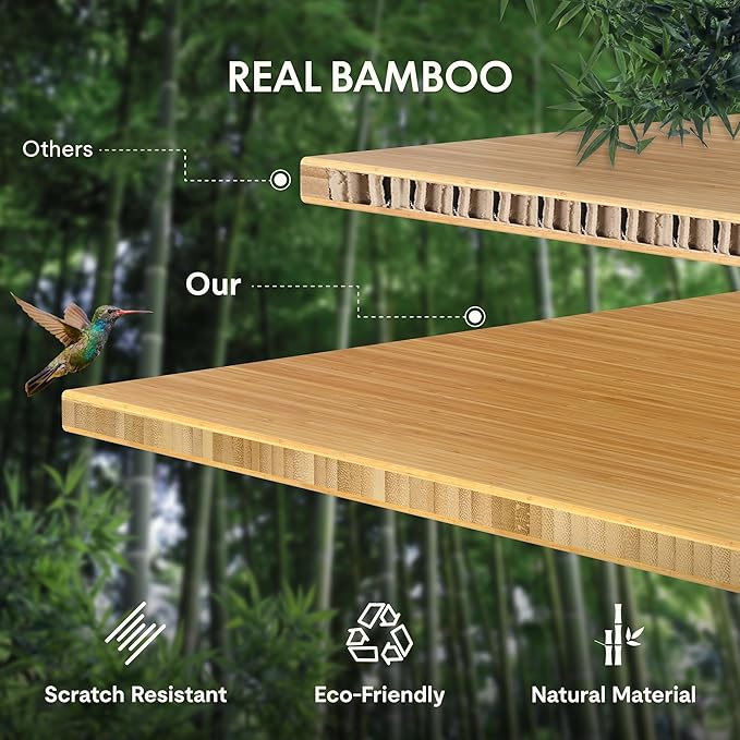 FLEXISPOT EN1 Bamboo Standing Desk, 60 x 30 Inches One-Piece Electric Adjustable Height Desk for Home Office (White Frame + Bamboo Top, 2 Packages)