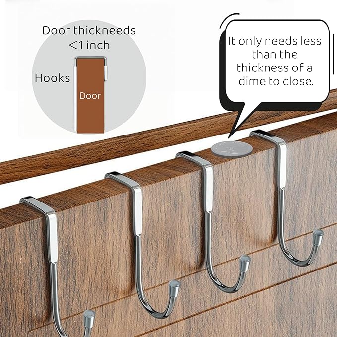 Over Cabinet Door Hook & Wardrobe Door Hook, Stainless Steel Hanging Hooks for Towels, Bags, Clothes – Bathroom Door Hooks for Towels, Kitchen Cabinet Hooks, Wardrobe Hooks, Dorm Room Hangers (2)