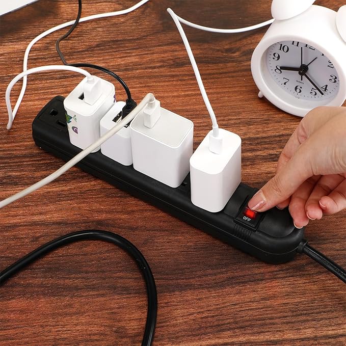 Hoteam 10 Pcs Power Strip Bulk 6 Outlet Surge Protector Power Cord Electrical Extension Cord with Switch Low Profile Plug Flat for Home Office(8.2 ft,Black)