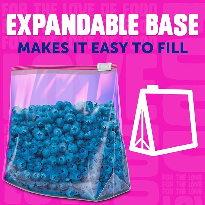 Ziploc Quart Food Storage Bags, Stand-Up Bottom, Easy to Fill, 100 Count (Packaging May Vary)