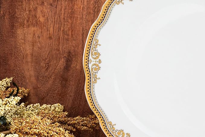Luxurious Dinnerware Set 12 Piece - Vintage Gold Floral Dish Set - Service for 4 - Gorgeous Kitchen Plates Dishes - Dining Set for Everyday or Formal Occasions (Floral Gold)