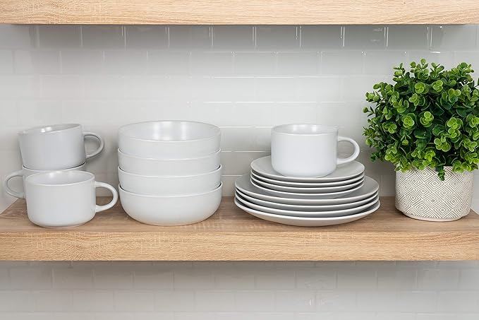 10 Strawberry Street Wazee Matte Coupe Dinnerware Pack of 16, White