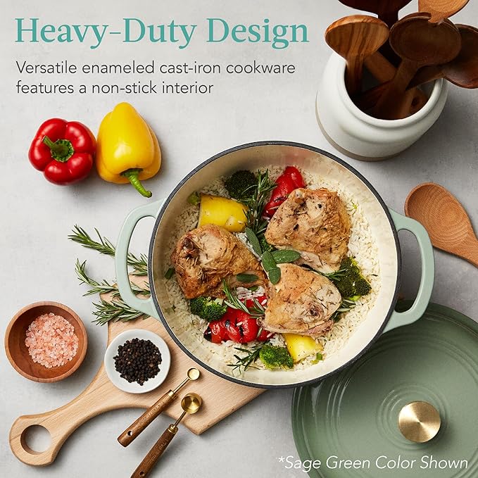 Best Choice Products 6 Quart Enamel Cast-Iron Round Dutch Oven, Family Style Heavy-Duty Pre-Seasoned Cookware for Home, Kitchen, Dining Room, Oven Safe w/Lid, Dual Handles - Chocolate Ganache