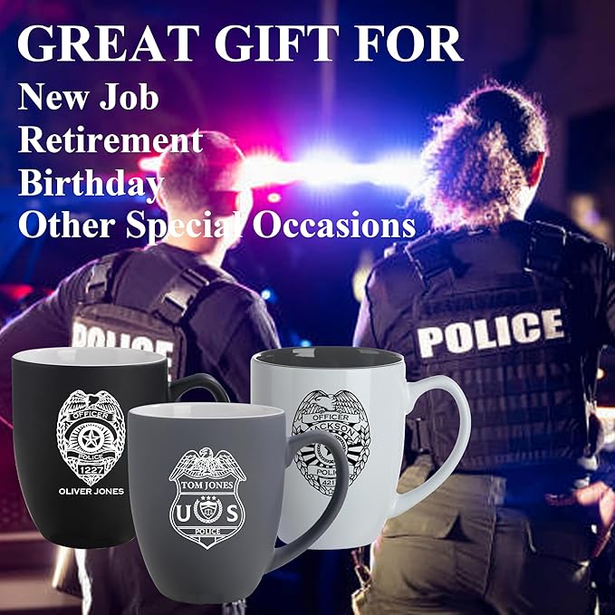 Custom Coffee Mug - Personalized Police Officer Coffee Gifts with Engraved Name & Number, Gift for Men Dad Retirement Police Officer Law Enforcement