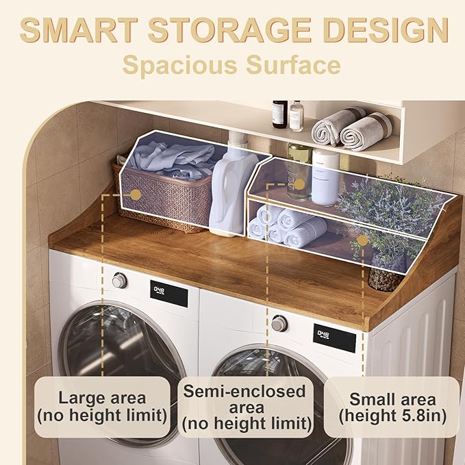 Washer and Dryer Countertop, 54'' Laundry Shelf Organizer Wood Dryer Rack Countertop for Washer and Dryer, Brown