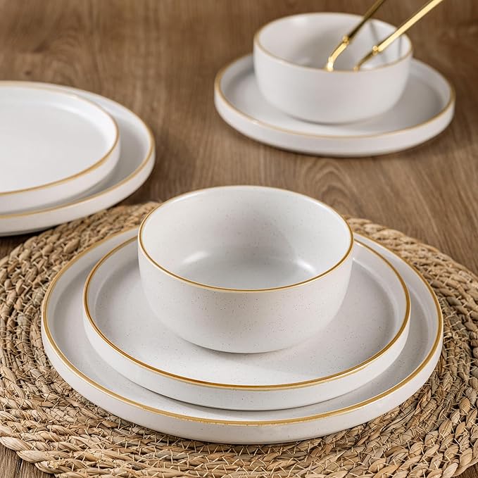 AmorArc Stoneware Dinnerware Sets for 6,Reactive Ceramic Plates and Bowls Set,Highly Chip and Crack Resistant | Dishwasher & Microwave Safe | Round Dishes Set Service for 6 (18pc)