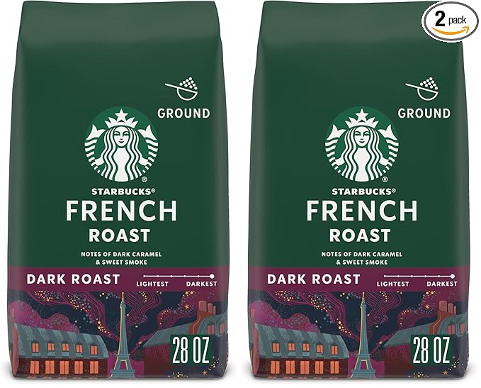 Starbucks Ground Coffee, Dark Roast Coffee, French Roast, 100% Arabica, 1 bag (28 oz) (Pack of 2)