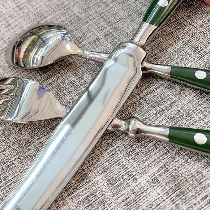 30 Pieces Green Gum Wood Handle Silverware Set for 6,Exquisite Ergonomic Flatware Set Food-Grade Stainless Steel Cutlery Set,Tableware Eating Utensils,Mirror Finished,Dishwasher Safe