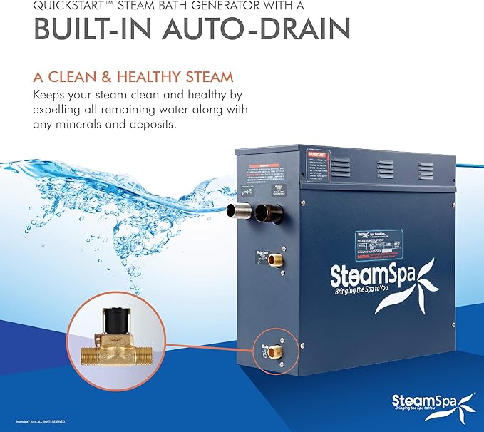 SteamSpa 6kW Steam Sauna Generator Executive Bundle 240V Steam Generator with Touch Pad, Steamheads, Pressure Relief Valve, Built-in Auto Drain, LED Light, Filter and Quick Install Kit EXT600CH-A