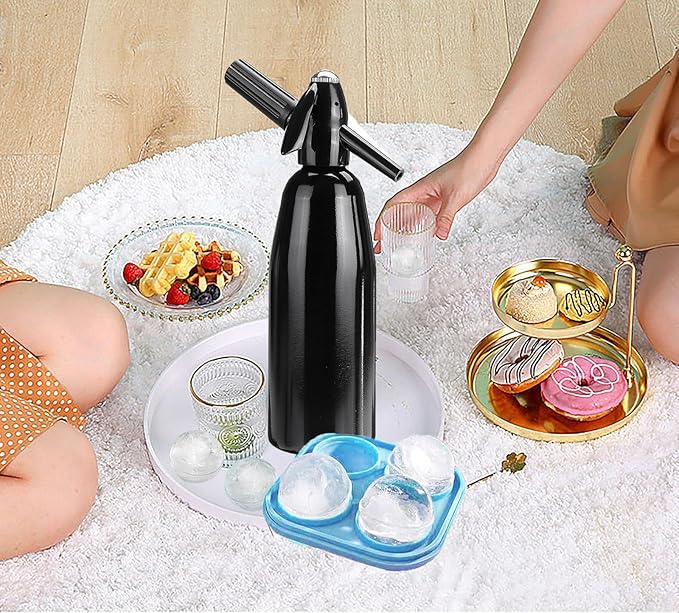 Soda Siphon, 1L Portable Soda Maker Carbonated Water Maker Machine, with Ice Cube Mold, Sparkling Water Maker for Homemade Soda Water, Cocktails, DIY Sparkling Drinks, (Not Included CO2 Cartridges)