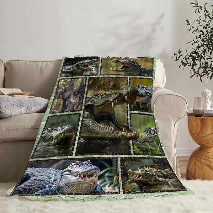 Crocodile Blanket Alligator Throw Blanket Cozy Plush Fleece Flannel Animal Blankets Lightweight Fuzzy Party Gifts for Girls Boys Women Men 60"X50"