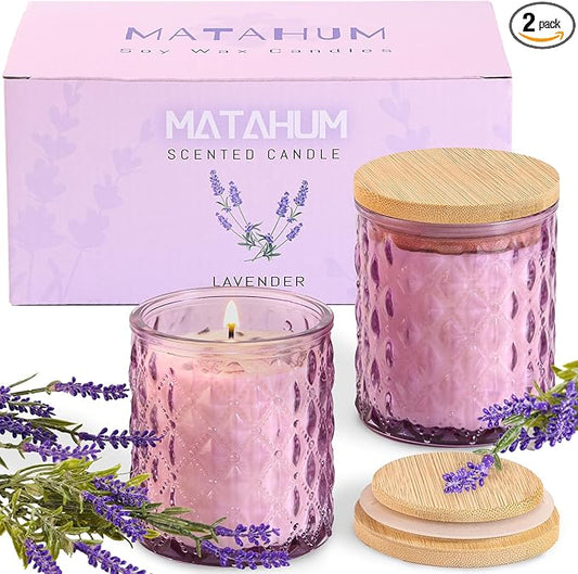 2 Pack Lavender Scented Candles for Home Decor, 6.5oz Natural Soy Wax Aromatherapy Jar Candles, Housewarming Gift for Women
