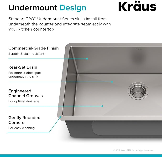 KRAUS Standart PRO™ 30-inch 16 Gauge Undermount Single Bowl Stainless Steel Kitchen Sink with WasteGuard™ Continuous Feed Garbage Disposal, KHU100-30-100-75MB