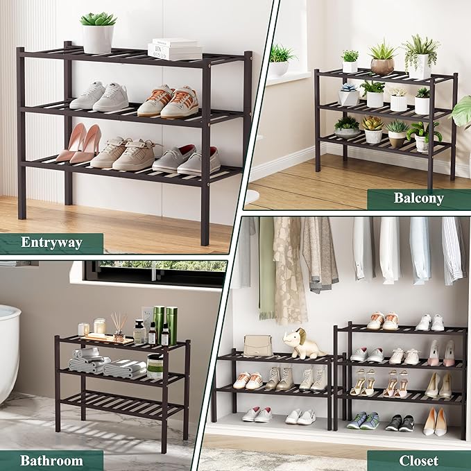 Smiry Shoe Rack, 6 Tier Long Bamboo Shoe Organizer, Stackable Free Standing Wooden Shoe Storage Shelf for Closet, Entryway, Front Door Entrance, Brown