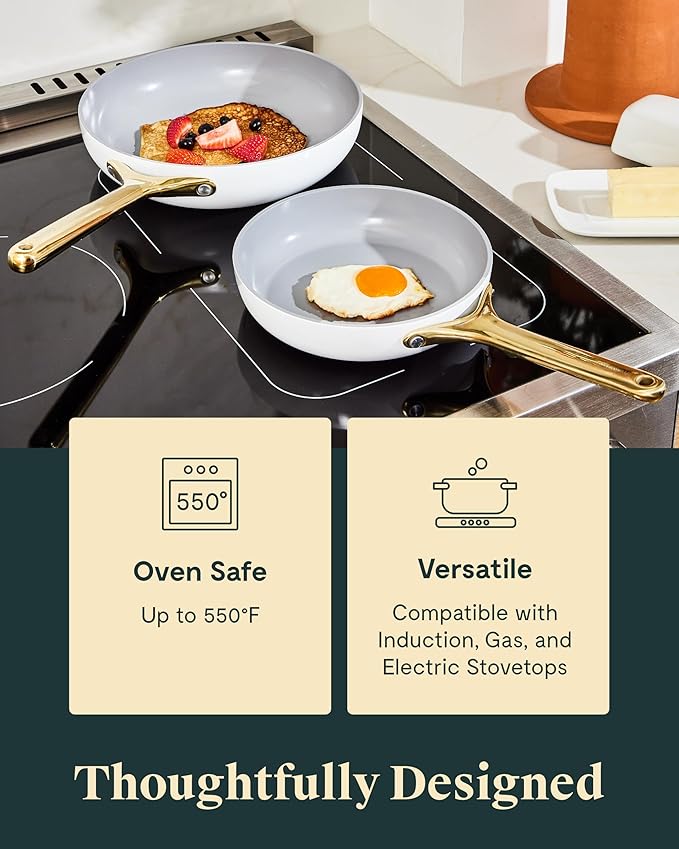 Caraway Fry Pan Duo - Nonstick Ceramic Frying Pan (8" & 10.5”) - Non Toxic, PTFE & PFOA Free - Oven Safe & Compatible with All Stovetops (Gas, Electric & Induction) - Black