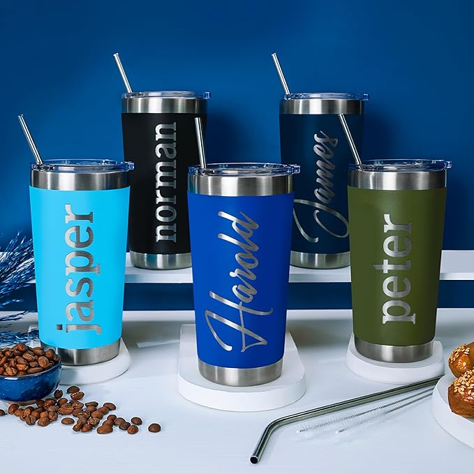 Personalized Tumblers, Stainless Steel 20 oz Tumbler w/Lid |13 Different Designs| Personalized Cups Double Walled Insulated Coffee Cup for Travel, Work, Gym, Fitness | Hot and Cold Drink Use - Army