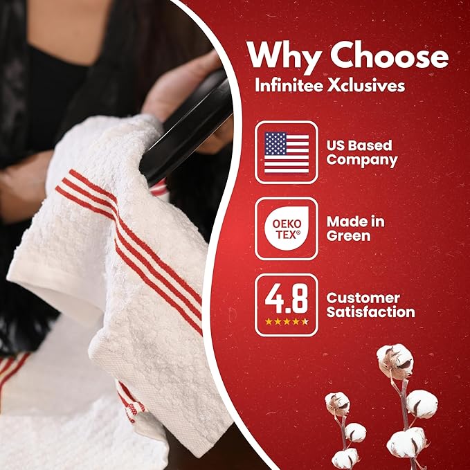 Infinitee Xclusives Premium Kitchen Towels – Pack of 3, 100% Cotton |15 x 25| Inches Absorbent Dish Towels - Terry Kitchen Dishcloth Towels - Red Dish Cloth for Household Cleaning
