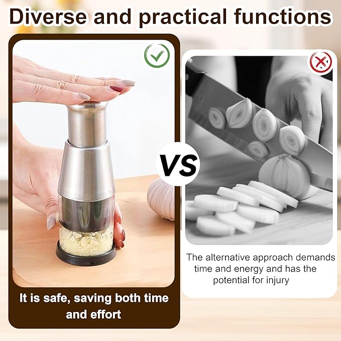 Manual Pressed Chopper, MultiFunctional Manual Press and Masher, Stainless Steel Hand Food Chopper Press for Mincing Garlic，Stainless Steel Garlic Masher Kitchen Device Household