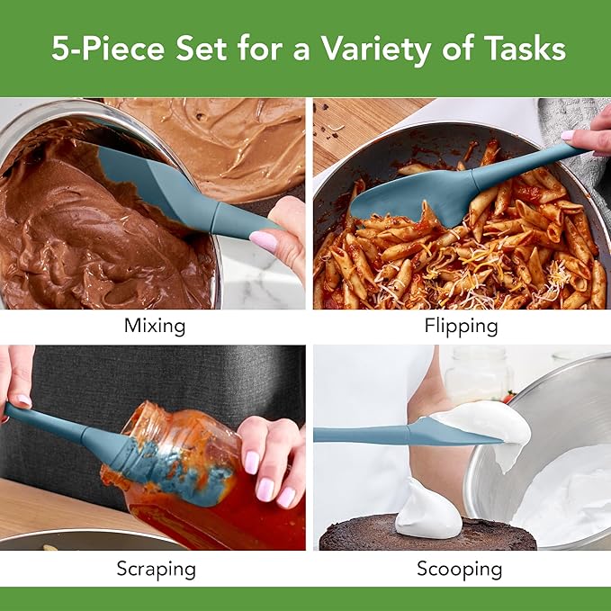 Flex-Core Spatula All Silicone High Heat Resistant 5 Piece Cooking Utensils Set - Includes Non-Stick Spatula, Spoonula, Jar Scraper, and Mini | BPA-Free Kitchen | Ergonomic Design