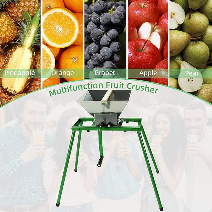 EJWOX 7L Hand Crank Apple and Fruit Crusher with Stand, Stainless Steel Manual Juicer Grinder for Seasonal Cider & Fresh Juice